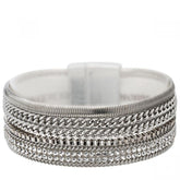 Eternal Rhodium Silver Crystal and Suede Multi-row Magnetic Bracelet Jewellery Foxyavenue UK